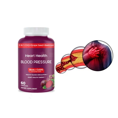 Suppléments à base de plantes 3 en 1 pour la santé cardiaque Blood Health Santé des racines de betterave OEM avec capsules d'extrait de graines de raisin CoQ10